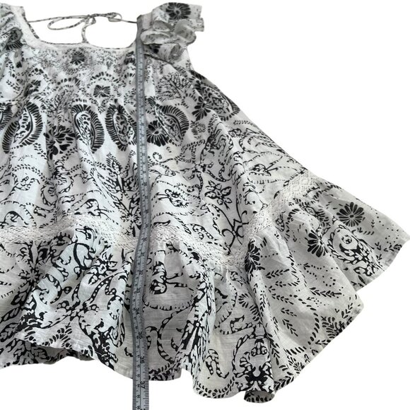 Maeve Flutter Sleeve Babydoll Cottagecore Mini Dress White Black M Boho Coastal - Picture 11 of 11